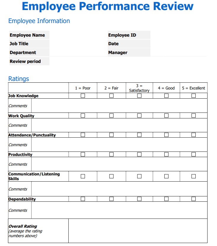 Staff Evaluation Form Examples